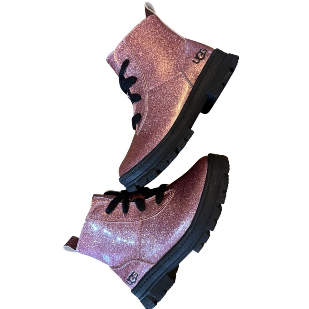 SOLD-UGG Ashton Lace-Up Glitter Pink Combat Boots Kids' Size 12 - Picture 9 of 16
